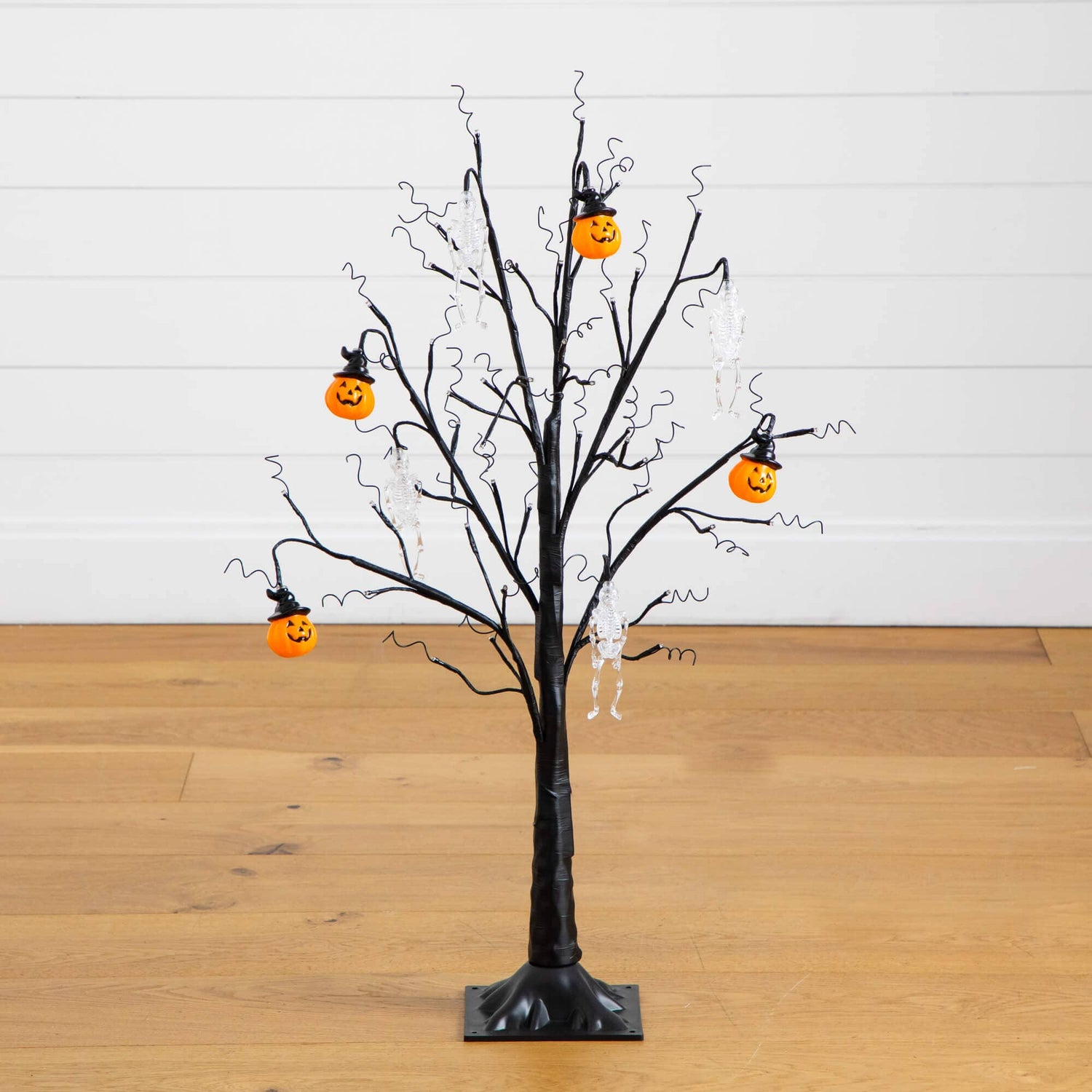 3' Pre-Lit Artificial Halloween Pumpkins and Skulls Ornament Tree with 48 Warm White LED Lights