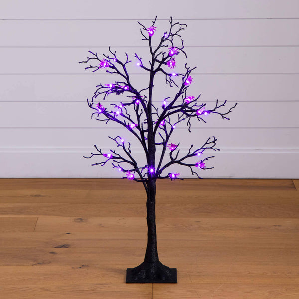 3' Pre-Lit Artificial Halloween Spider Twig Tree with 36 Purple LED Lights