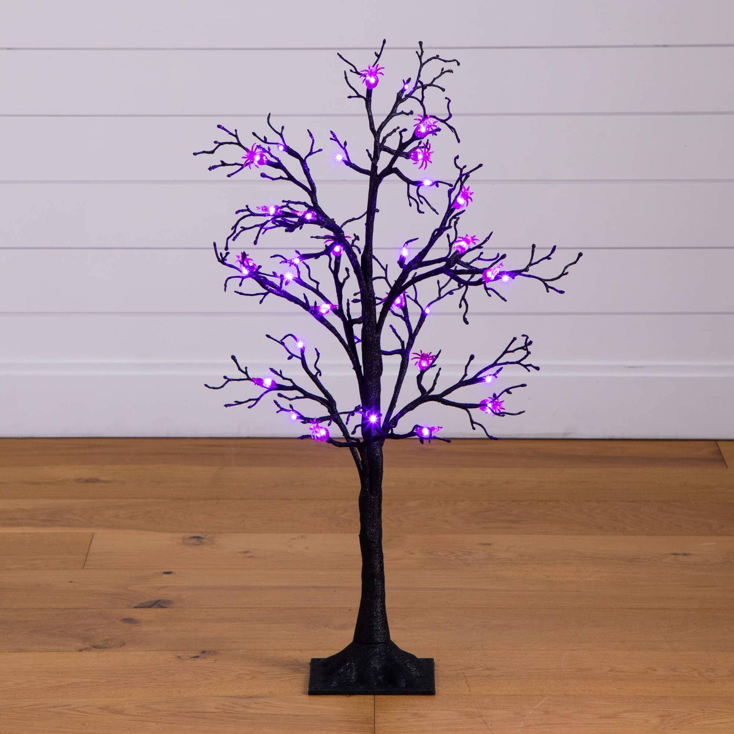 3' Pre-Lit Artificial Halloween Spider Twig Tree with 36 Purple LED Lights