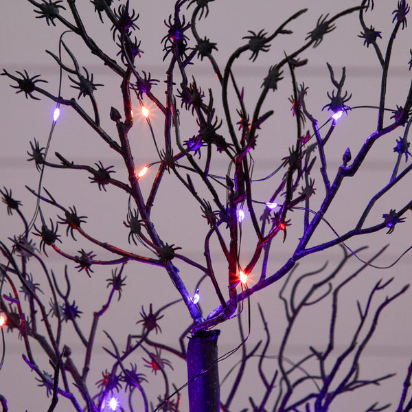3’ Pre-Lit Artificial Halloween Spider Twig Tree with 80 Orange & Purple LED Lights
