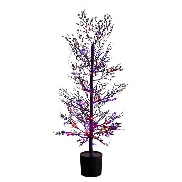 3’ Pre-Lit Artificial Halloween Spider Twig Tree with 80 Orange & Purple LED Lights