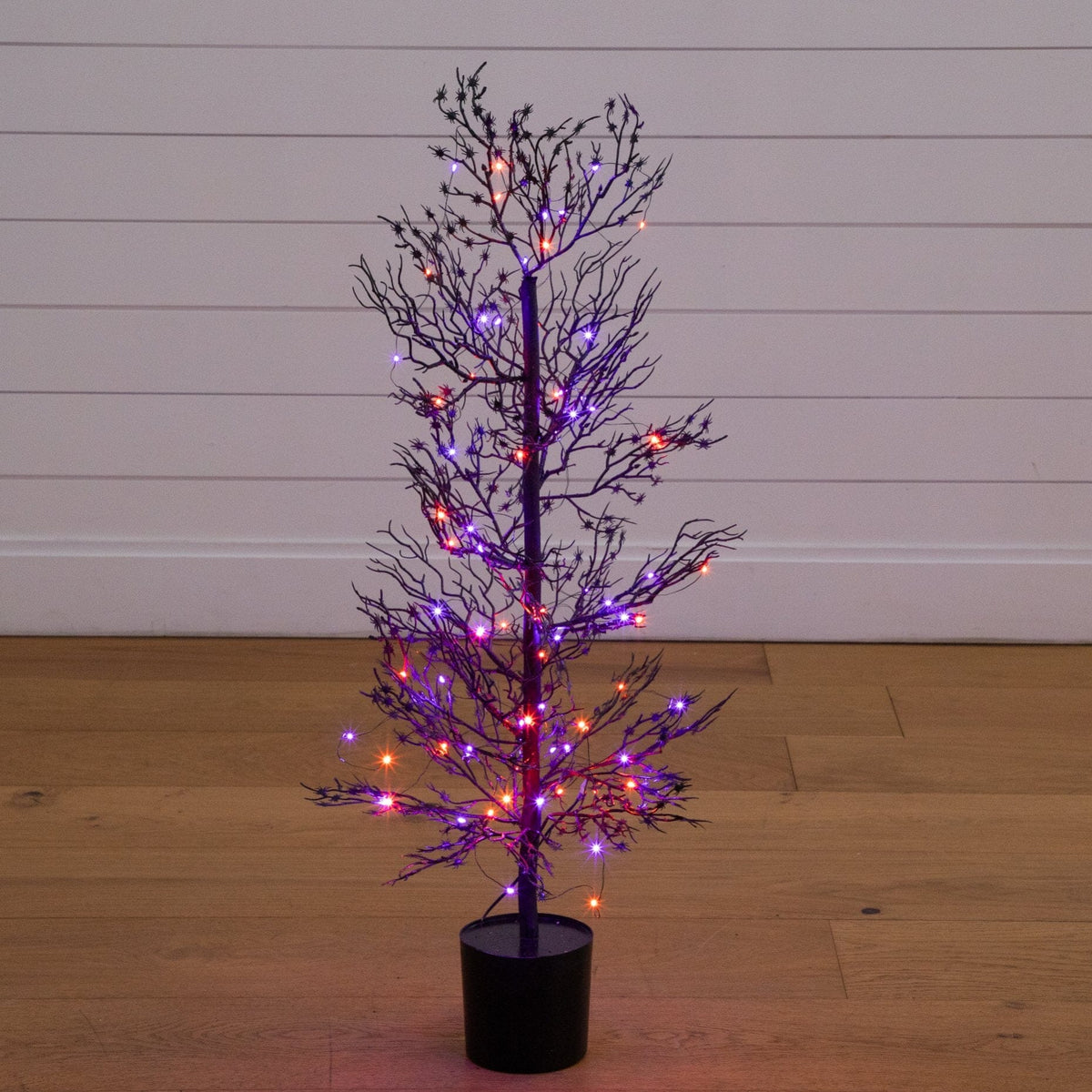 3’ Pre-Lit Artificial Halloween Spider Twig Tree with 80 Orange & Purple LED Lights