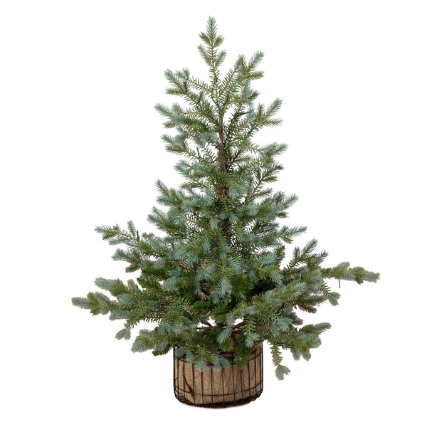 3' Pre-Lit Artificial Pine Christmas Tree with 60 LED Lights in Jute Wire Planter
