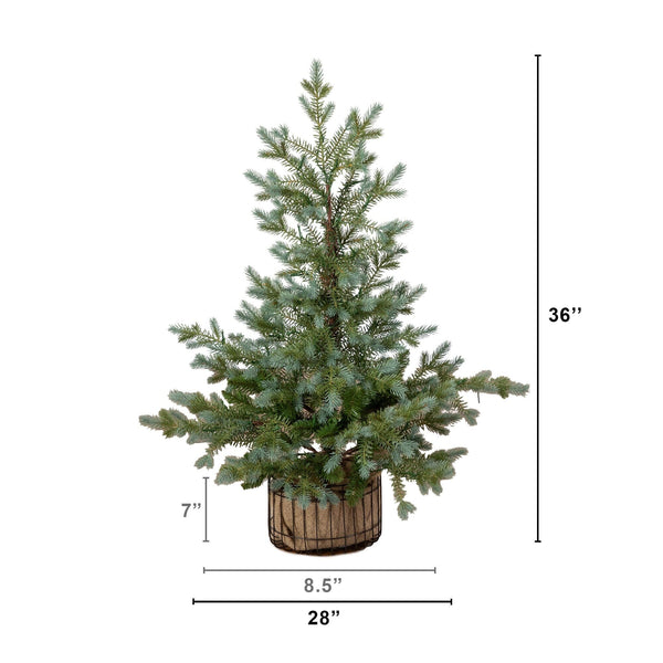 3' Pre-Lit Artificial Pine Christmas Tree with 60 LED Lights in Jute Wire Planter