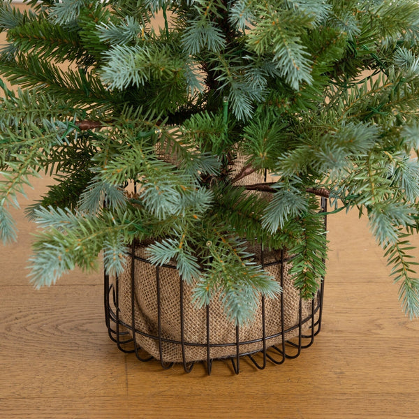3' Pre-Lit Artificial Pine Christmas Tree with 60 LED Lights in Jute Wire Planter