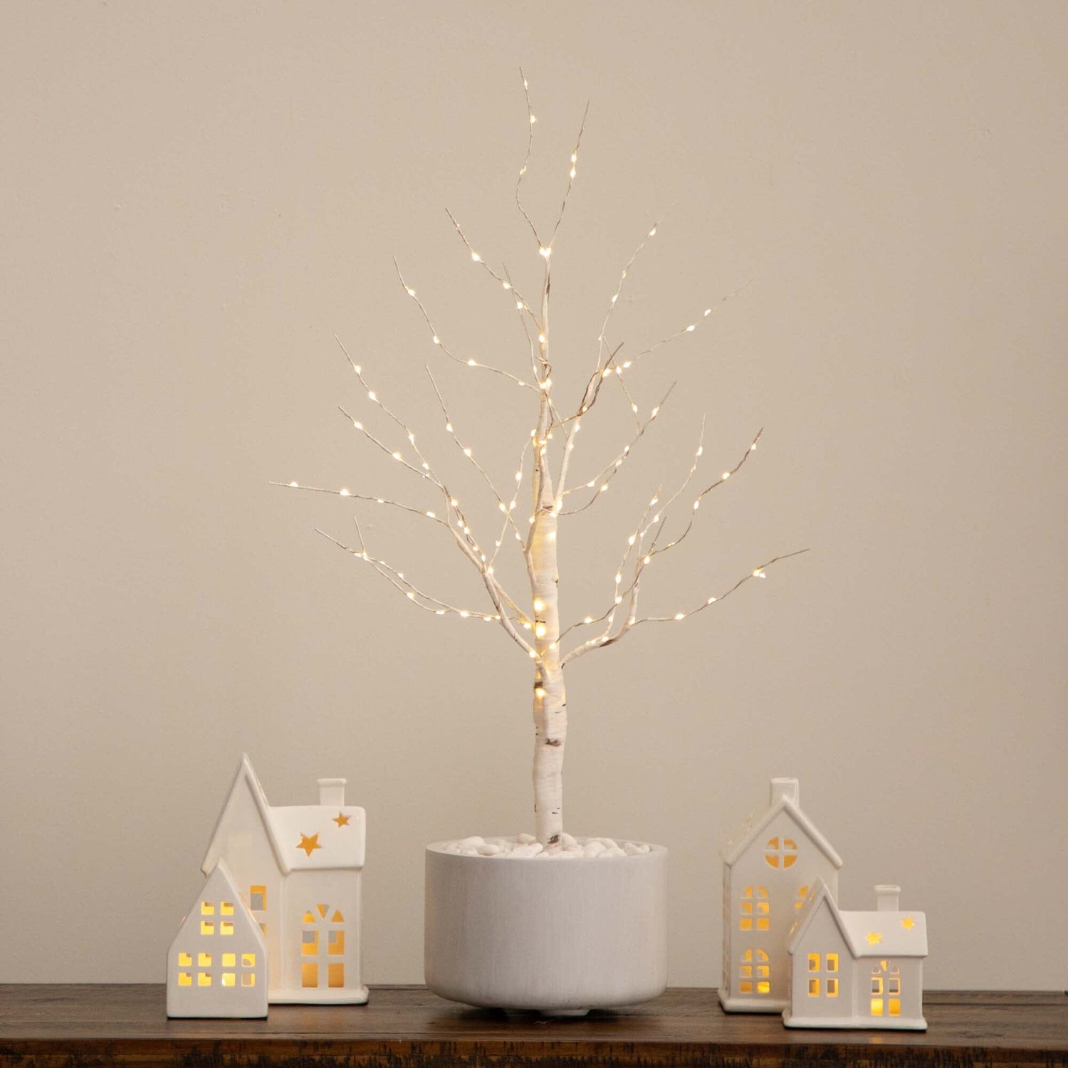 3’ Pre-Lit Artificial White Birch Tree with 120 Warm White LED Lights