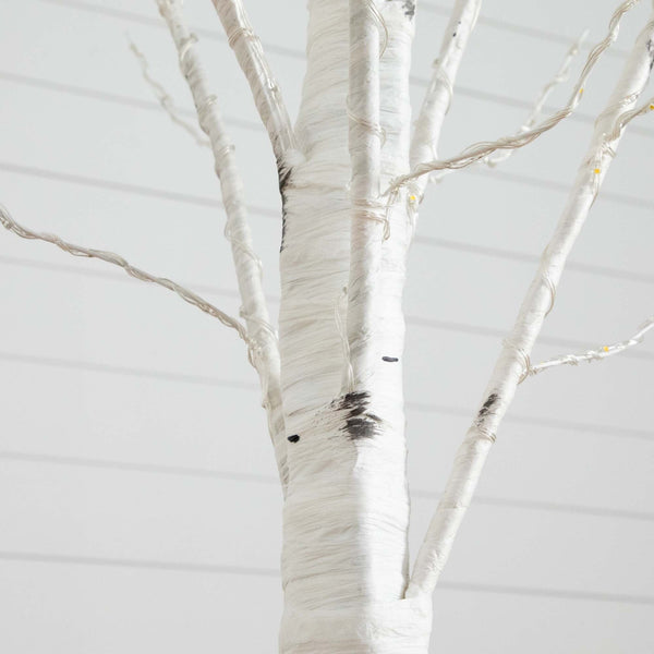 6’ Pre-Lit Artificial White Birch Tree with 92  Warm White LED Lights