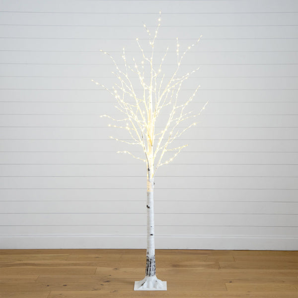 6’ Pre-Lit Artificial White Birch Tree with 92  Warm White LED Lights