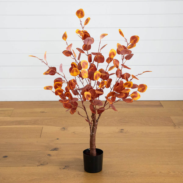 3' Pre-Lit Autumn Eucalyptus Artificial Fall Tree with 80 Warm White LED Lights