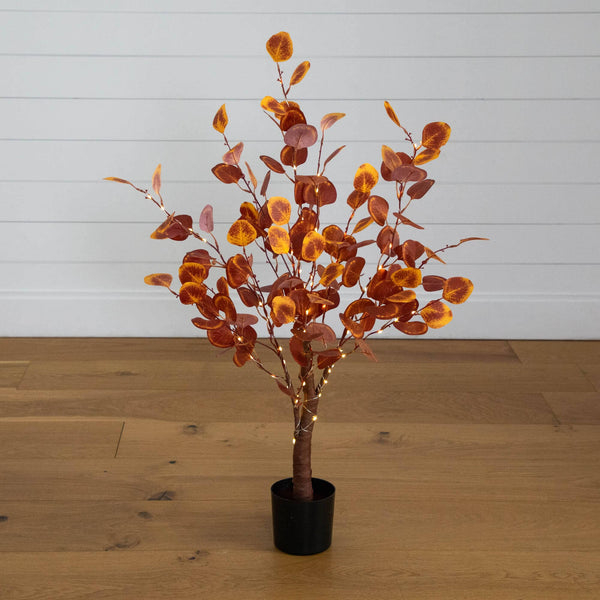3' Pre-Lit Autumn Eucalyptus Artificial Fall Tree with 80 Warm White LED Lights