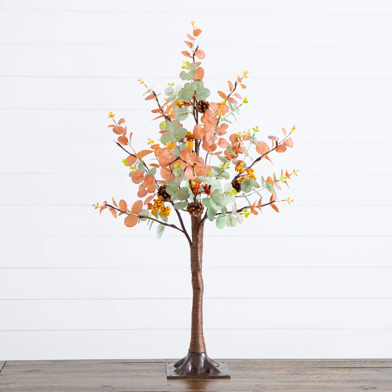 3' Pre-Lit Autumn Eucalyptus Artificial Fall Tree with Pinecones, Berries and 36 Warm White LED Lights