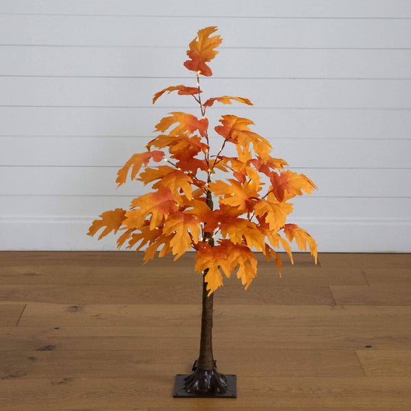 3' Pre-Lit Autumn Maple Artificial Fall Tree with 80 Warm White LED Lights