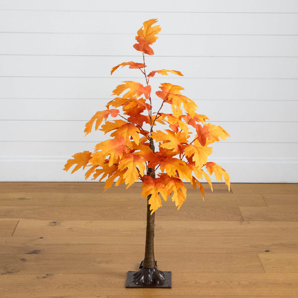 3' Pre-Lit Autumn Maple Artificial Fall Tree with 80 Warm White LED Lights
