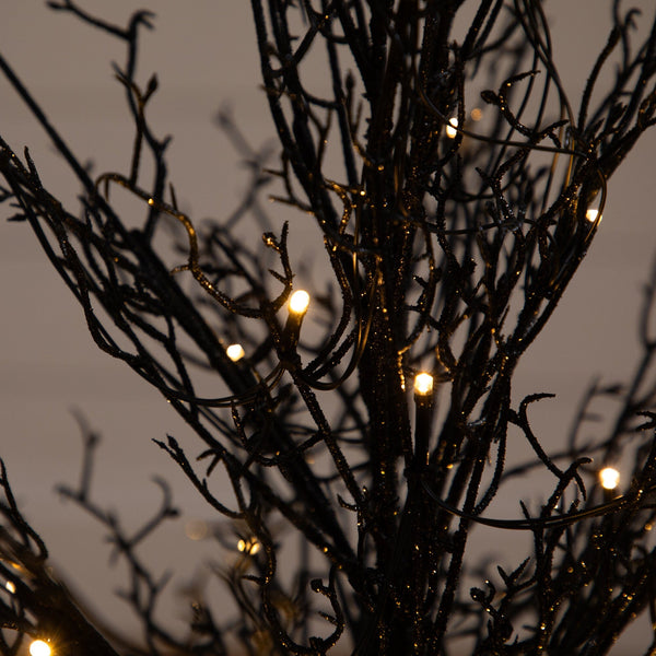 3’ Pre-Lit Halloween Black Twig Artificial Fall Tree in Burlap Planter with 42 Warm White LED Lights