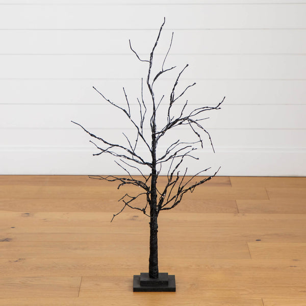 3' Pre-Lit Halloween Black Twig Artificial Tree with 80 Orange & Purple LED Lights
