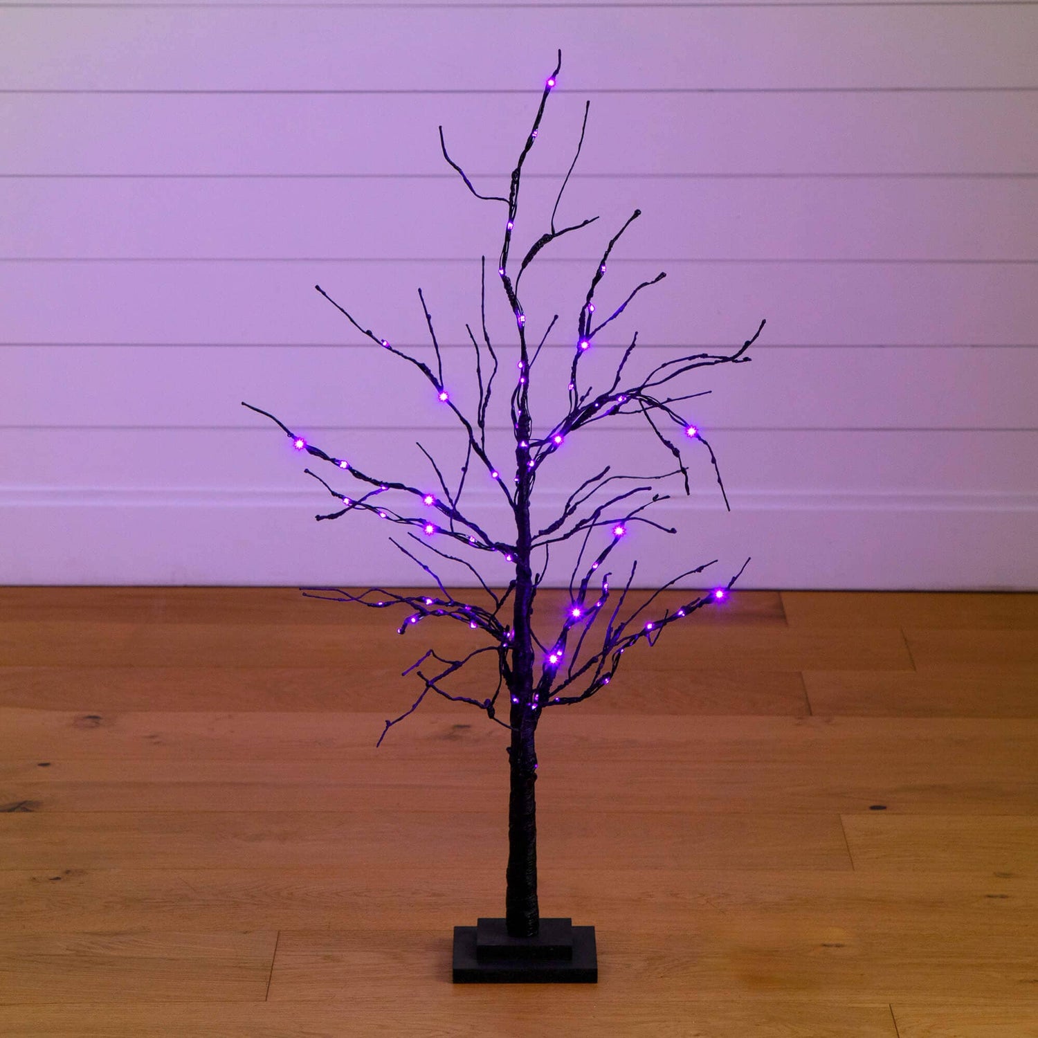 3' Pre-Lit Halloween Black Twig Artificial Tree with 80 Orange & Purple LED Lights