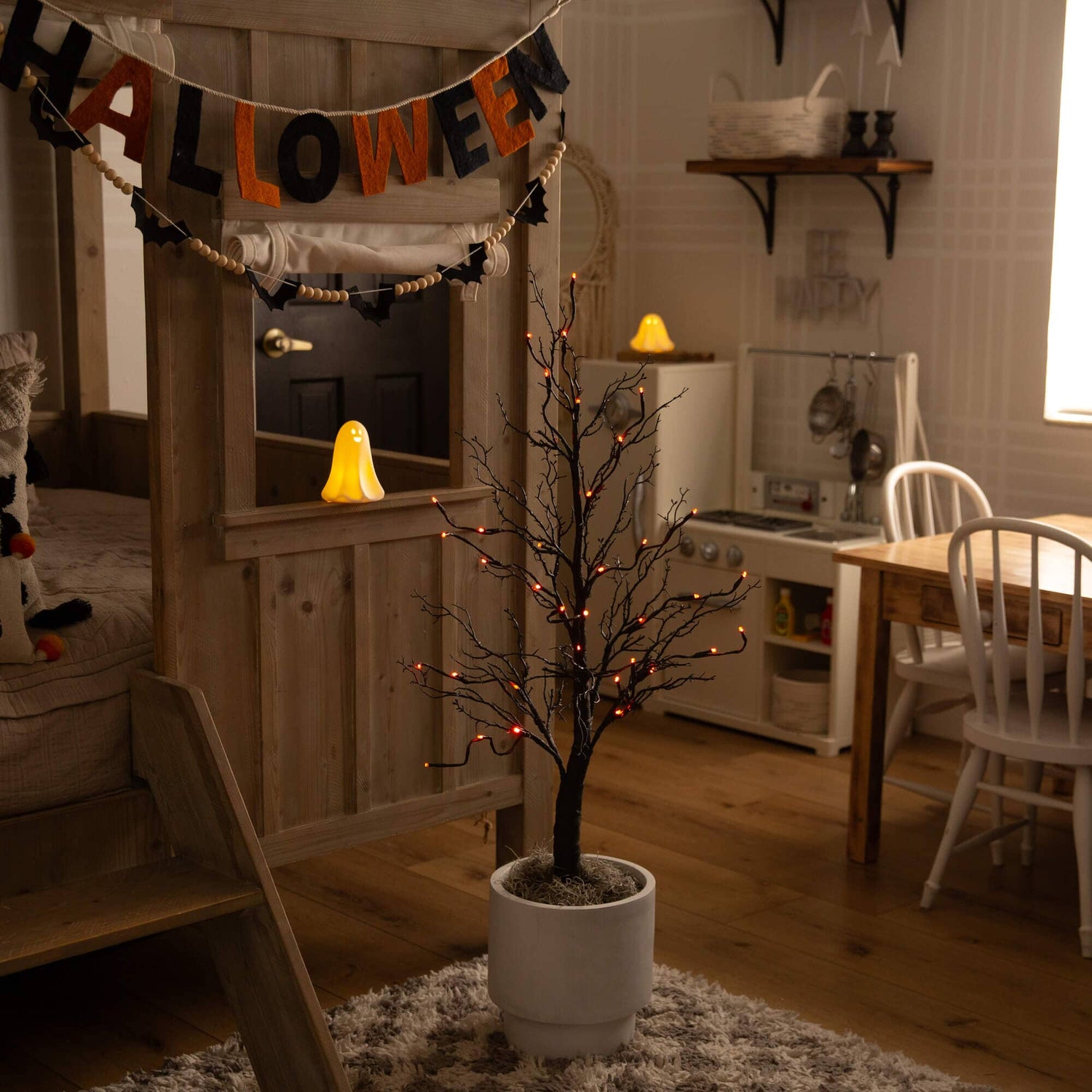 3' Pre-Lit Halloween Deluxe Black Twig Artificial Tree with 36 Orange & Purple LED Lights
