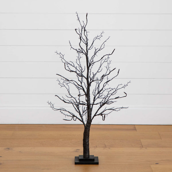 3' Pre-Lit Halloween Deluxe Black Twig Artificial Tree with 36 Orange & Purple LED Lights