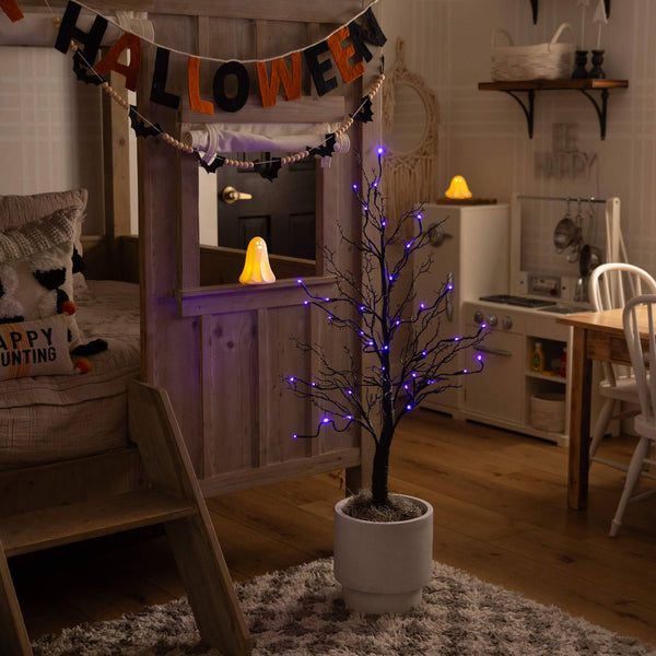 3' Pre-Lit Halloween Deluxe Black Twig Artificial Tree with 36 Orange & Purple LED Lights