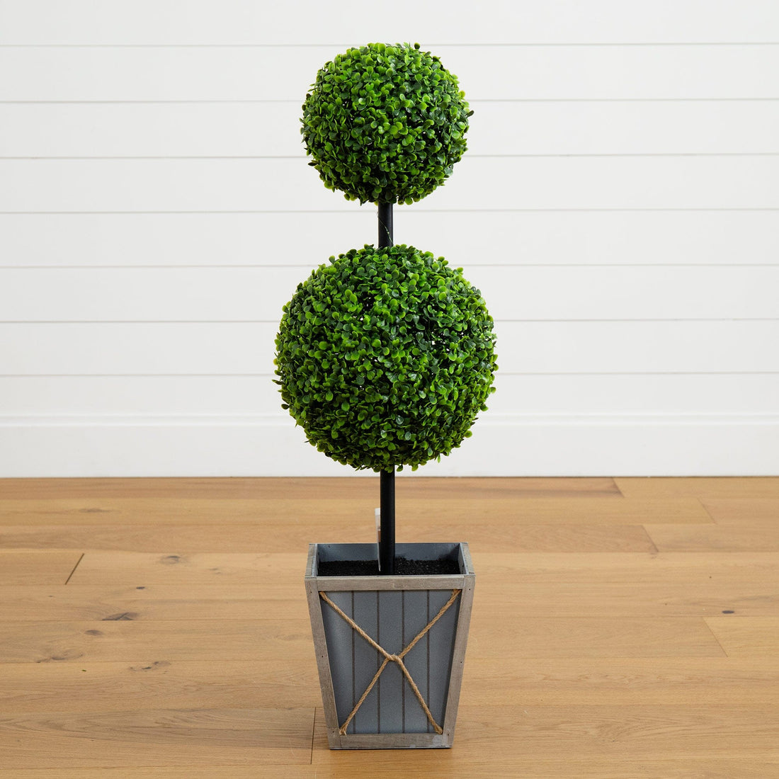 topiary plant pots 3’ UV Resistant Artificial Double Ball Boxwood Topiary with LED Lights in  Decorative Planter (Indoor/Outdoor)