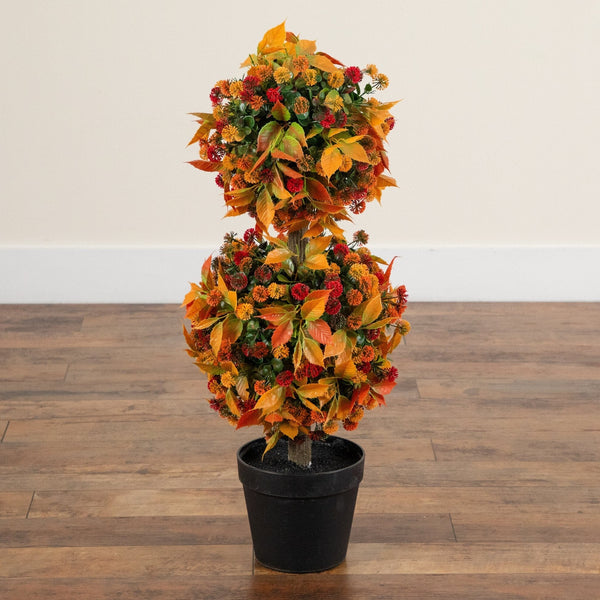 3' UV Resistant Artificial Fall Mum Double Ball Topiary Tree  (Indoor/Outdoor)