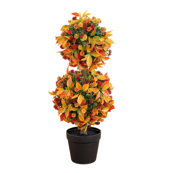 3' UV Resistant Artificial Fall Mum Double Ball Topiary Tree  (Indoor/Outdoor)