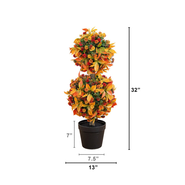 3' UV Resistant Artificial Fall Mum Double Ball Topiary Tree  (Indoor/Outdoor)