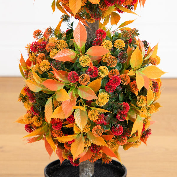 3' UV Resistant Artificial Fall Mum Double Ball Topiary Tree  (Indoor/Outdoor)