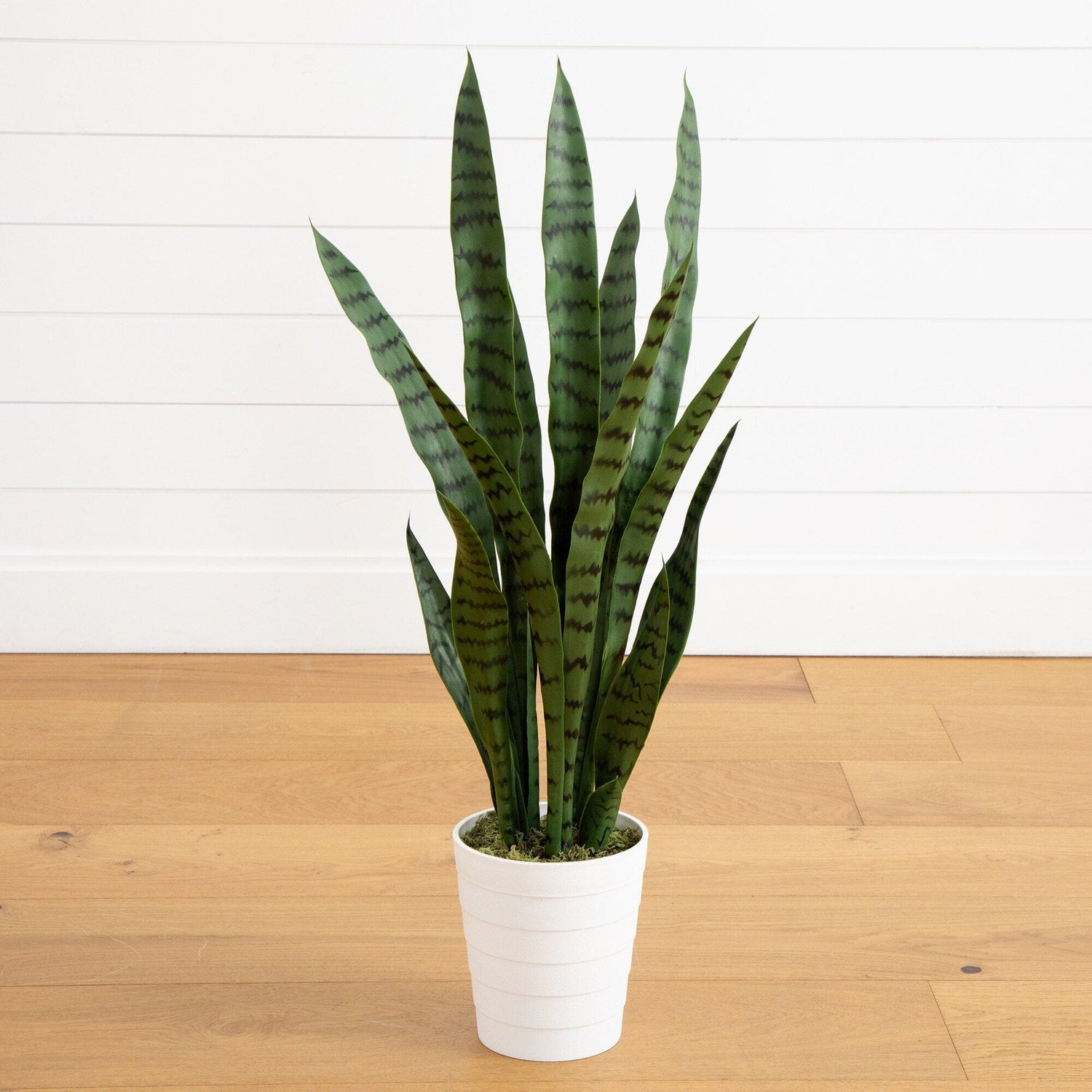 planter snake plant Nearly Natural 3' UV Resistant Artificial Sansevieria Plant in White Decorative Planter