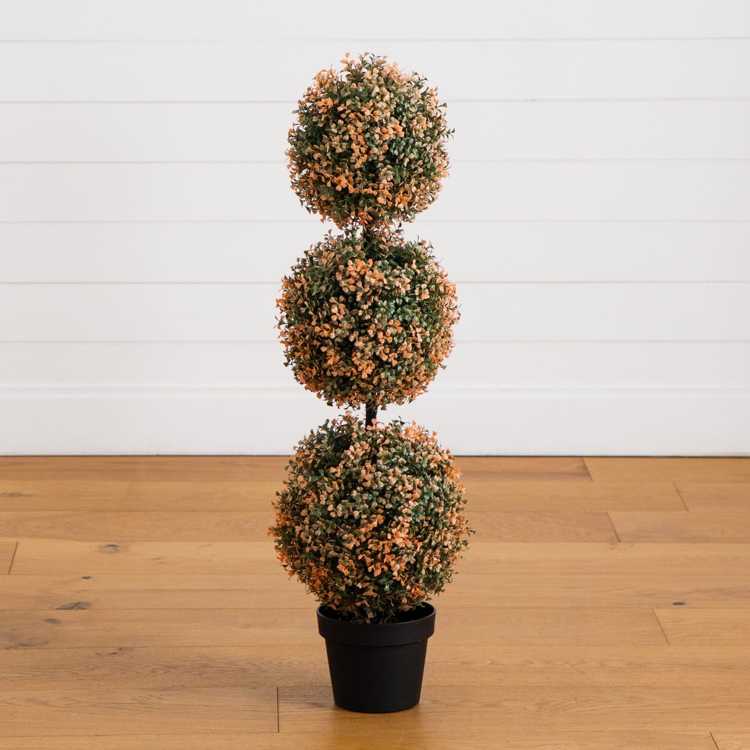 3' UV Resistant Autumn Triple Ball Boxwood Artificial Fall Topiary Tree with 30 Warm White LED Lights (Indoor/Outdoor)