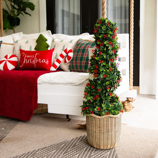 3' UV Resistant Pre-Lit Artificial Holly Berry Christmas Spiral Tree with 36 LED Lights (Indoor/Outdoor)