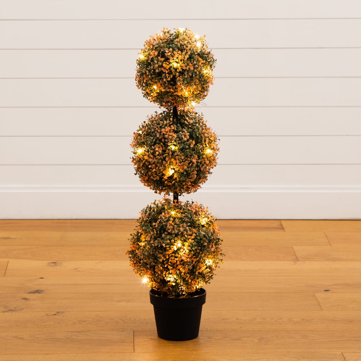 3' UV Resistant Pre-Lit Autumn Triple Ball Boxwood Artificial Fall Topiary Tree