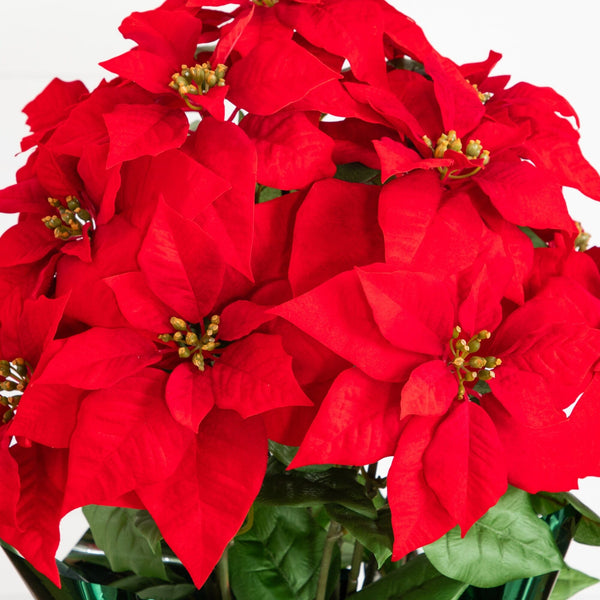 30” Artificial Grand Red Velvet Poinsettia Arrangement in Green Wrapped Planter