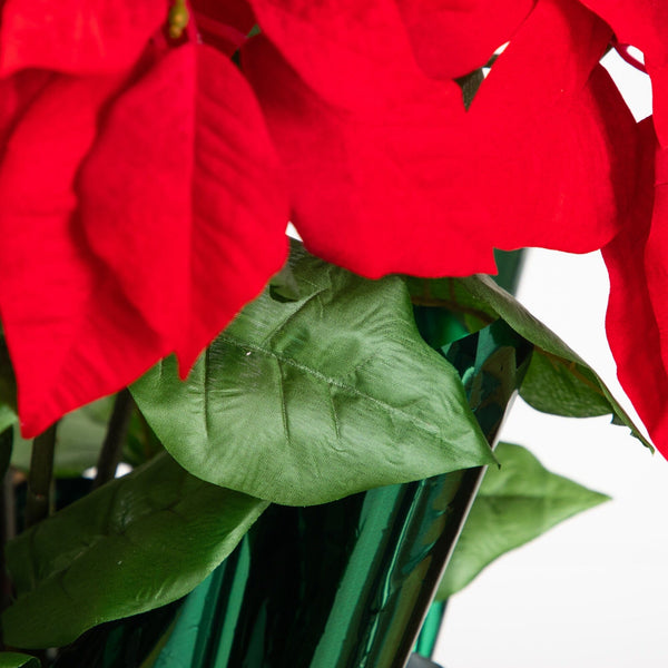 30” Artificial Grand Red Velvet Poinsettia Arrangement in Green Wrapped Planter