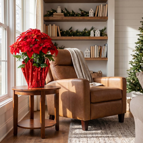 30” Artificial Grand Red Velvet Poinsettia Arrangement in Red Wrapped Planter