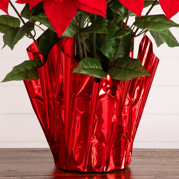 30” Artificial Grand Red Velvet Poinsettia Arrangement in Red Wrapped Planter