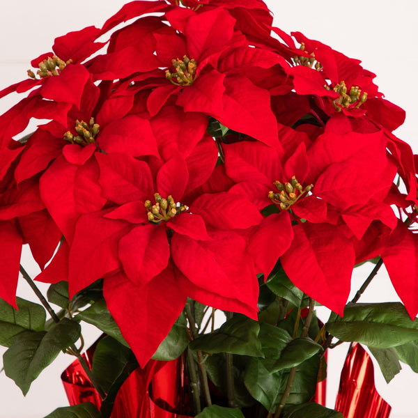 30” Artificial Grand Red Velvet Poinsettia Arrangement in Red Wrapped Planter