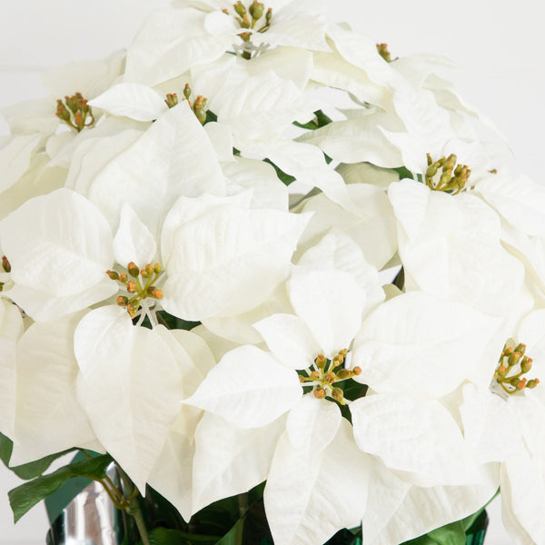 30” Artificial Grand White Velvet Poinsettia Arrangement in Green Wrapped Planter