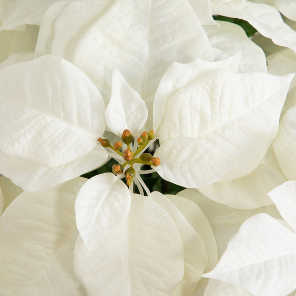 30” Artificial Grand White Velvet Poinsettia Arrangement in Green Wrapped Planter