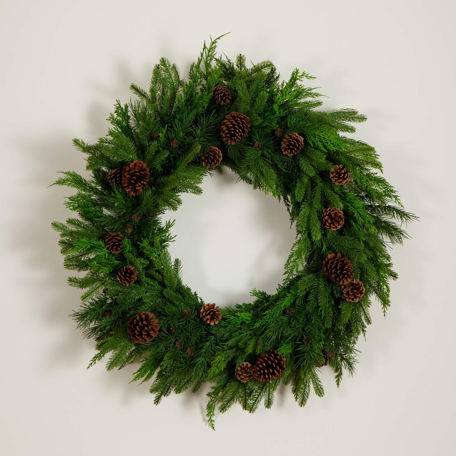 30" Artificial Norfolk Mixed Pine Wreath with Pinecones