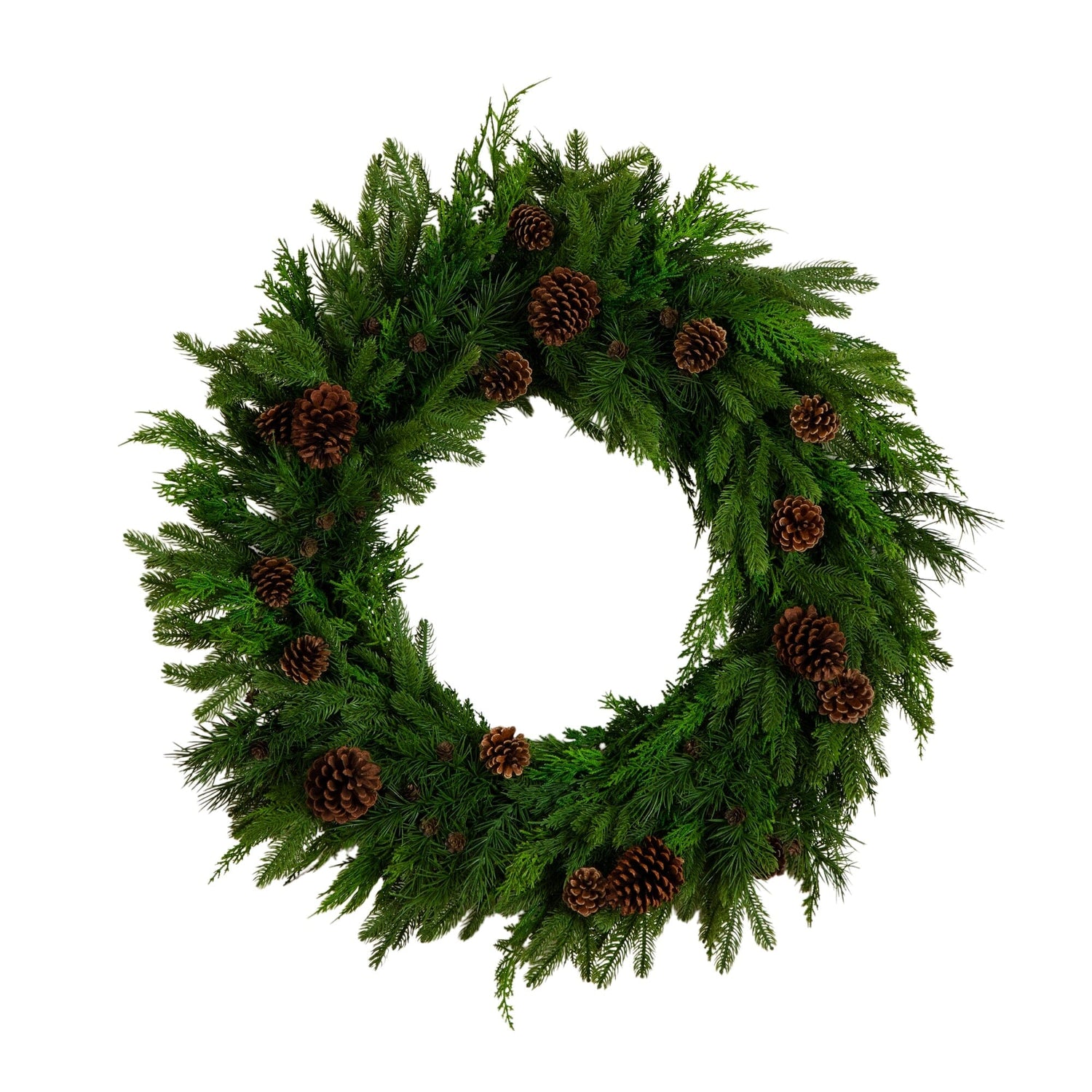 30" Artificial Norfolk Mixed Pine Wreath with Pinecones