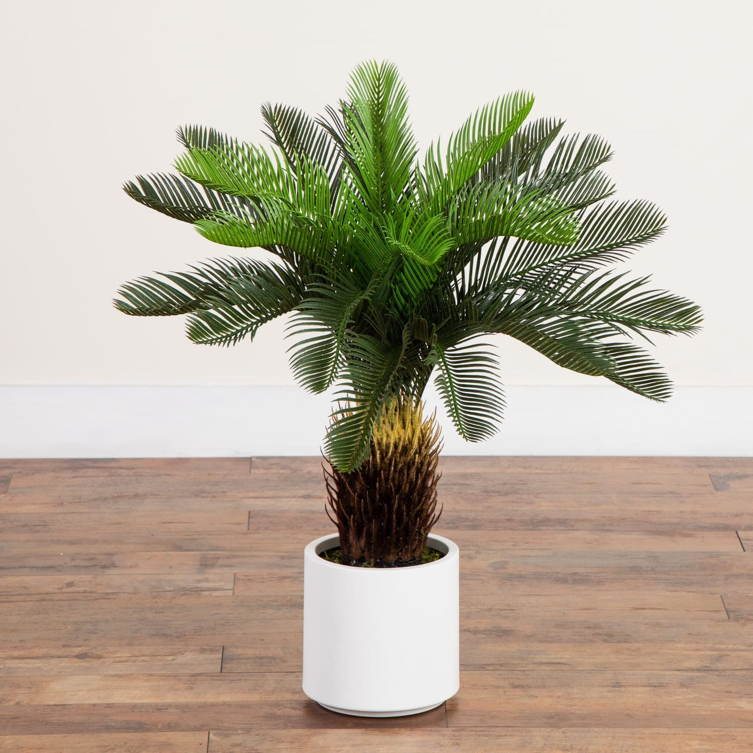 30" UV Resistant Artificial Cycas Palm Tree in White Decorative Planter (Indoor/Outdoor)