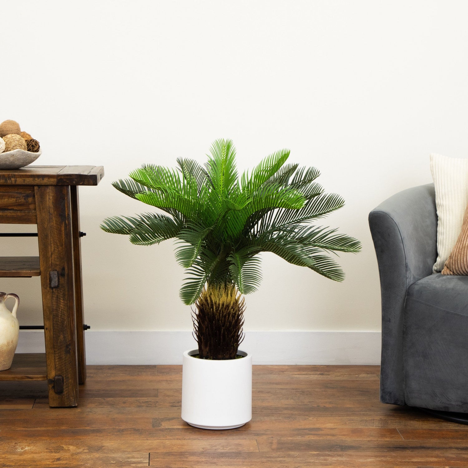 30" UV Resistant Artificial Cycas Palm Tree in White Decorative Planter (Indoor/Outdoor)