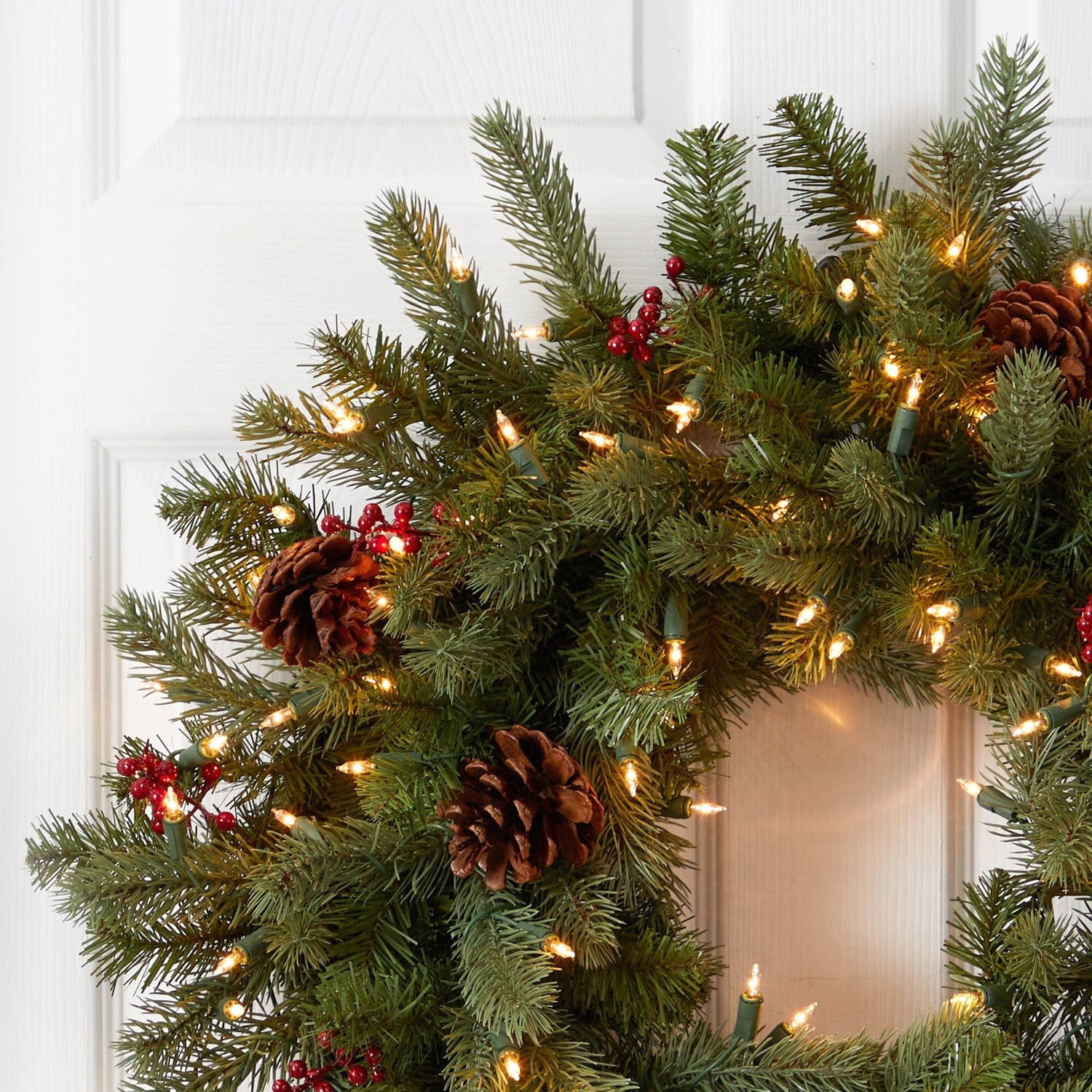 Lit Faux Eucalyptus and Pine Wreath & Garland