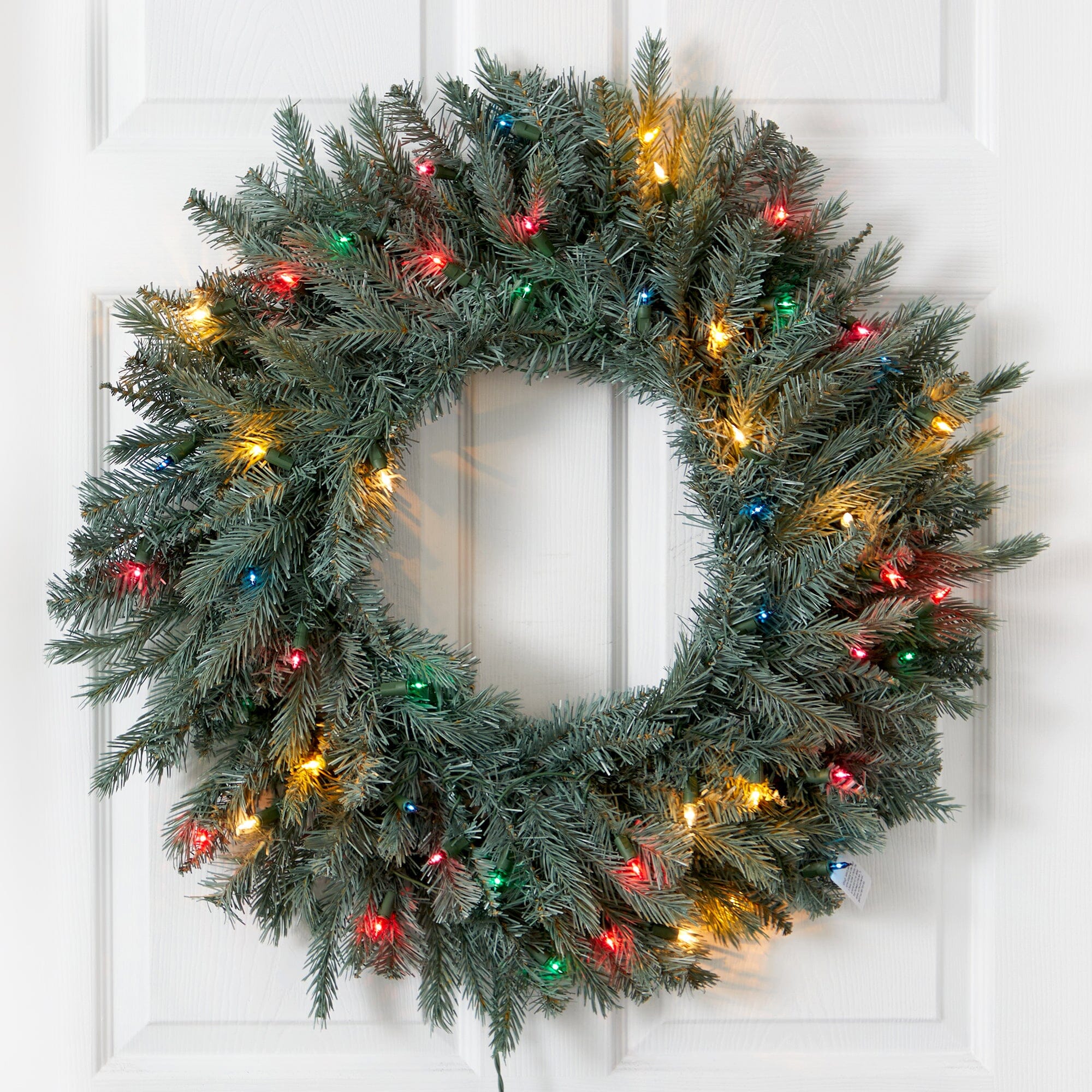 30” Pine Wreath w/Colored Lights | Nearly Natural