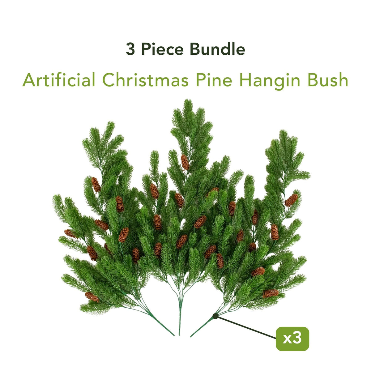 30” UV Resistant Artificial Christmas Pine & Pinecone Hanging Plant (Indoor/Outdoor) - Set of 3
