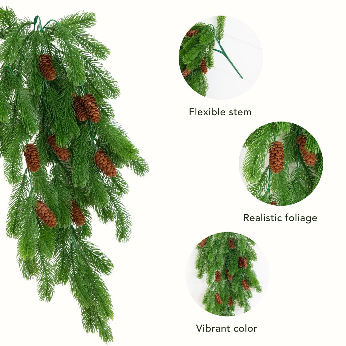 30” UV Resistant Artificial Christmas Pine & Pinecone Hanging Plant (Indoor/Outdoor) - Set of 3