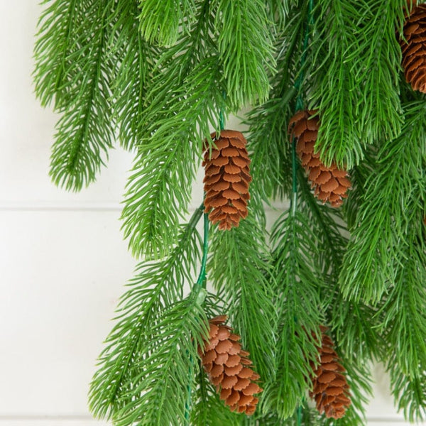 30” UV Resistant Artificial Christmas Pine & Pinecone Hanging Plant (Indoor/Outdoor) - Set of 3