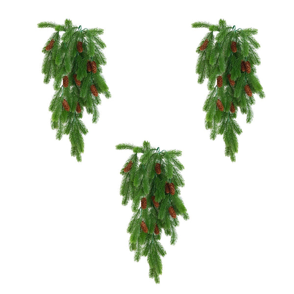 30” UV Resistant Artificial Christmas Pine & Pinecone Hanging Plant (Indoor/Outdoor) - Set of 3