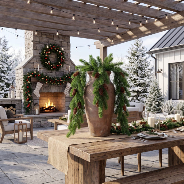 30” UV Resistant Artificial Christmas Pine & Pinecone Hanging Plant (Indoor/Outdoor) - Set of 3